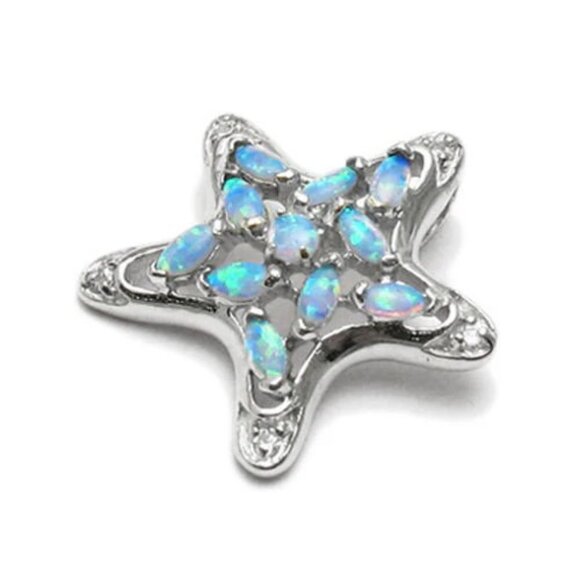 VIBRANT STERLING SILVER STARFISH PENDANT WITH CREATED OPAL STONES. - Picture 1 of 1